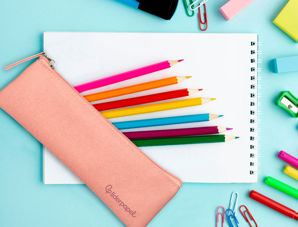 FOURRE-TOUT LIDERPAPEL PLAT MINCE 1 COMPARTIMENT 20X6CM COLORIS ROSE PECHE