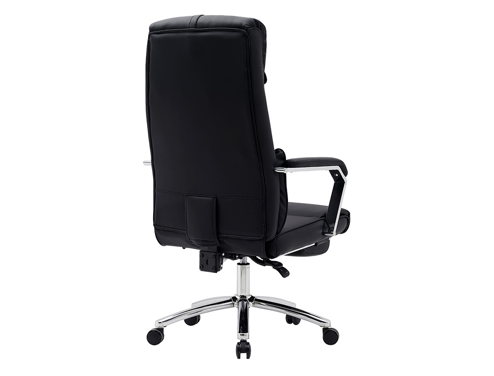 CHAISE DIRECTION Q-CONNECT RAVENNA SIMIL CUIR BASE METALLIQUE HAUT MAX 1300 LARG 550 PROF 510MM ROUES PREMIUM NOIR