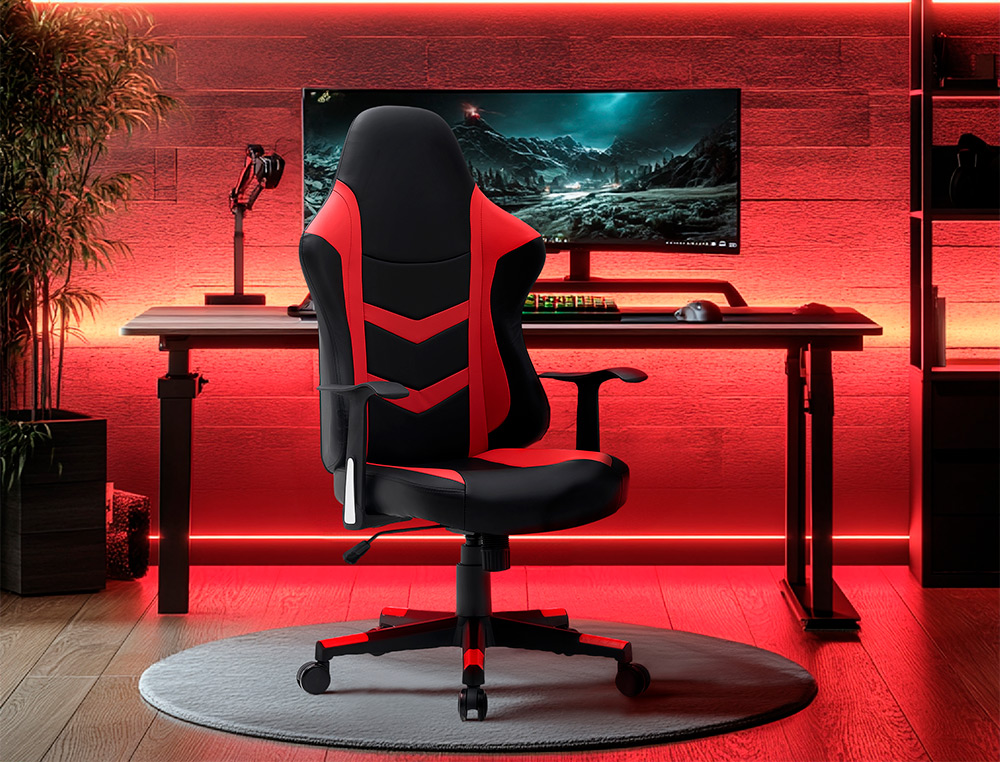 CHAISE GAMING Q-CONNECT ORVIETO SIMIL CUIR BASE METALLIQUE  HAUT MAX 1200 LARG 500 PROF   510MM ROUES PREMIUM NOIR-ROUGE
