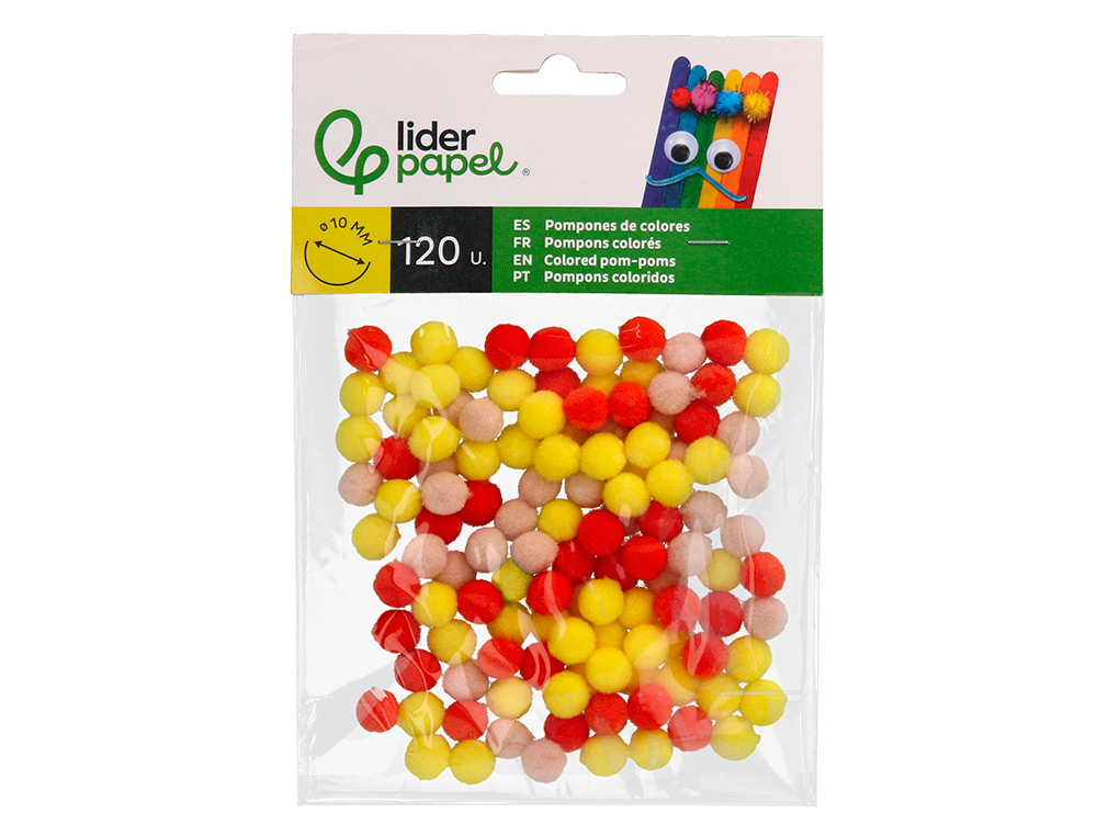 POMPONS DE COULEUR LIDERPAPEL DIAMETRE 1CM COLORIS NUANCES  VIFS ASSORTIS SACHET 120 UNITES