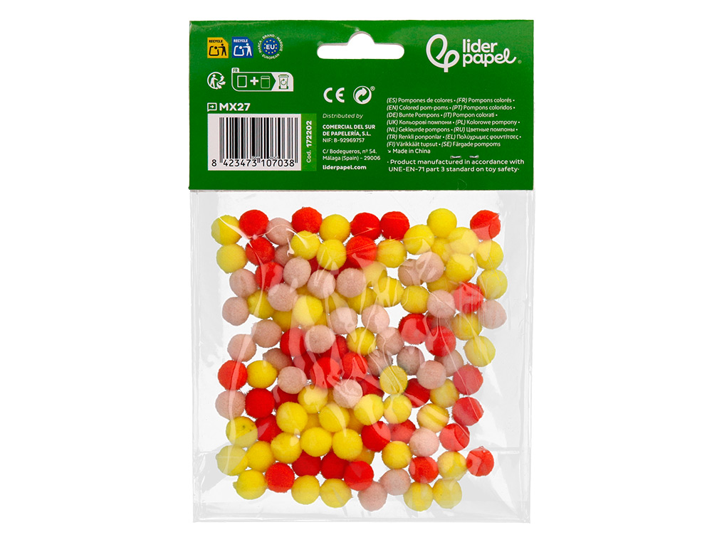 POMPONS DE COULEUR LIDERPAPEL DIAMETRE 1CM COLORIS NUANCES  VIFS ASSORTIS SACHET 120 UNITES