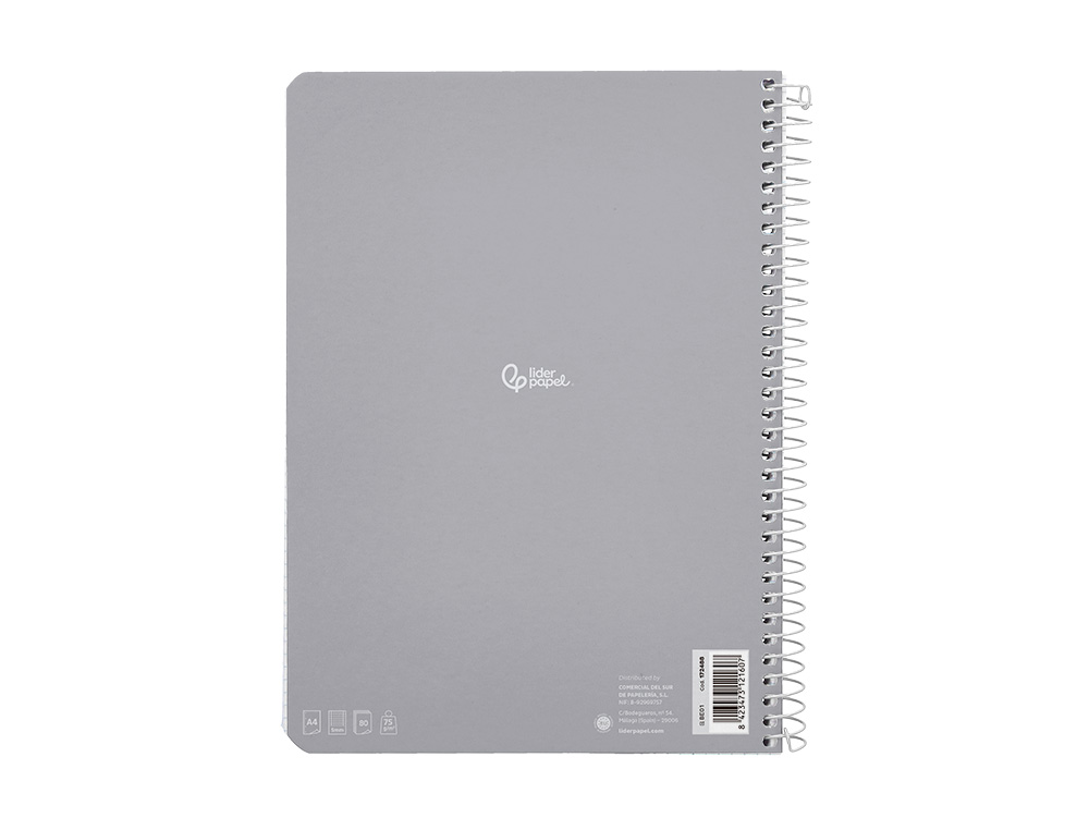 CAHIER SPIRALE LIDERPAPEL A4 SERIE SMART COUVERTURE        CARTONNEE SOUPLE 80F 75G/M2   5X5MM DOUBLE MARGE 4 TROUS