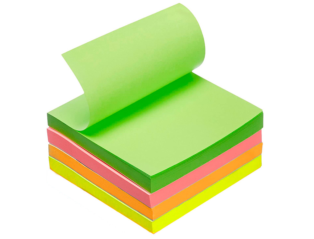 BLOC-NOTES Q-CONNECT CUBE QUICK NOTES 76X76MM 320F REPOSITIONNABLES SANS TRACES COLORIS NÉON