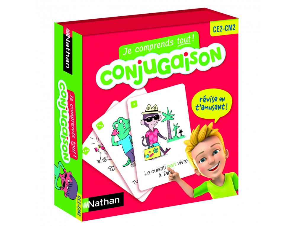FRANCAIS NATHAN JE COMPRENDS TOUT CONJUGAISON DU CE2 AU CM2 80 CARTES 1 PLATEAU 2 PIONS 2 A 4 JOUEURS