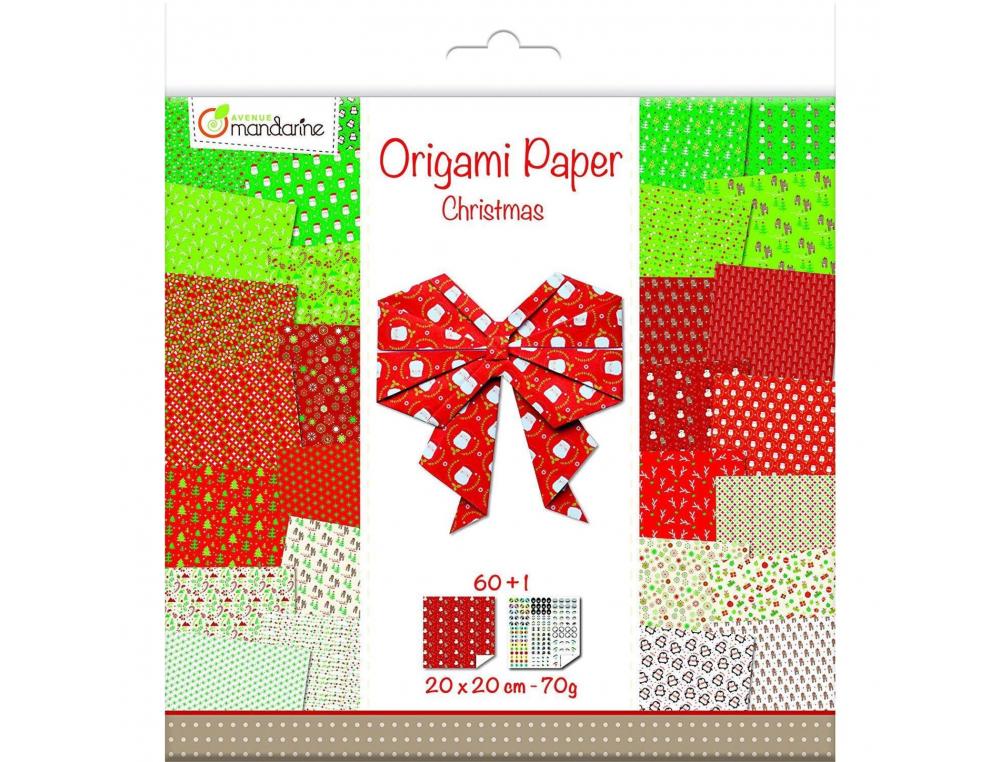 PAPIER ORIGAMI AVENUE MANDARINE DOUBLE FACE/UNI 20X20CM NOEL PAQUET 60 FEUILLES