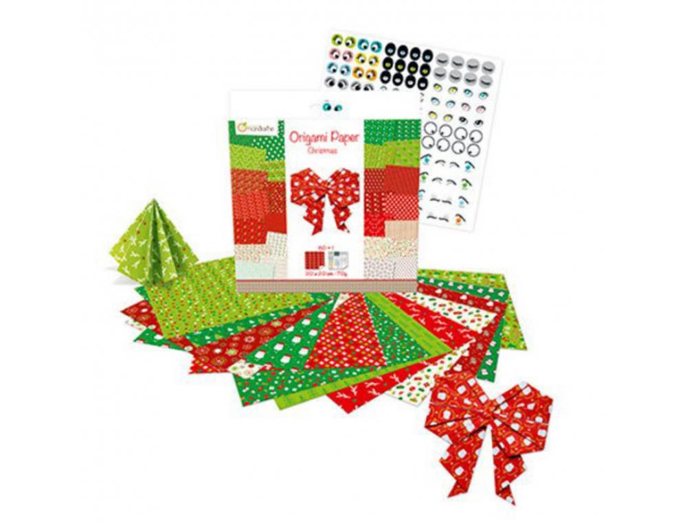PAPIER ORIGAMI AVENUE MANDARINE DOUBLE FACE/UNI 20X20CM NOEL PAQUET 60 FEUILLES