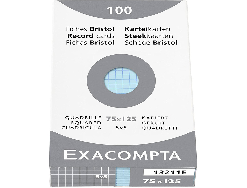 FICHE BRISTOL EXACOMPTA QUADRILLEE 5X5 NON PERFOREE 75X125MM COLORIS BLANC ETUI 100 UNITES