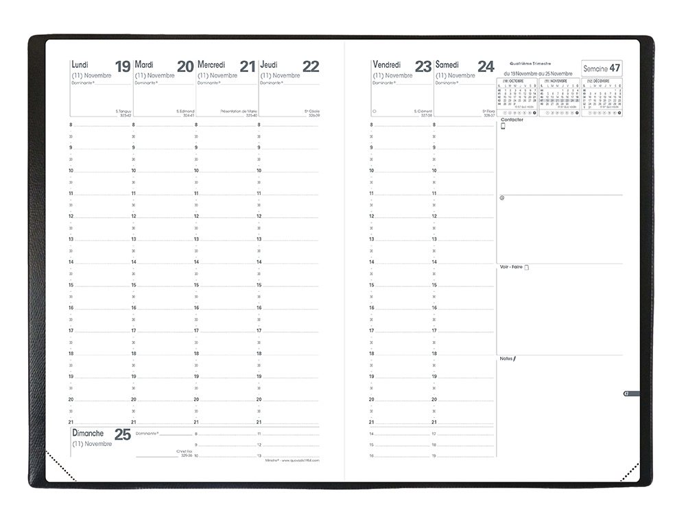 AGENDA QUO VADIS MINISTRE PLANNING 13 MOIS DÉCEMBRE/DÉCEMBRE RELIURE ATLAS 1 SEMAINE 2 PAGES 160X240MM COULEUR NOIR