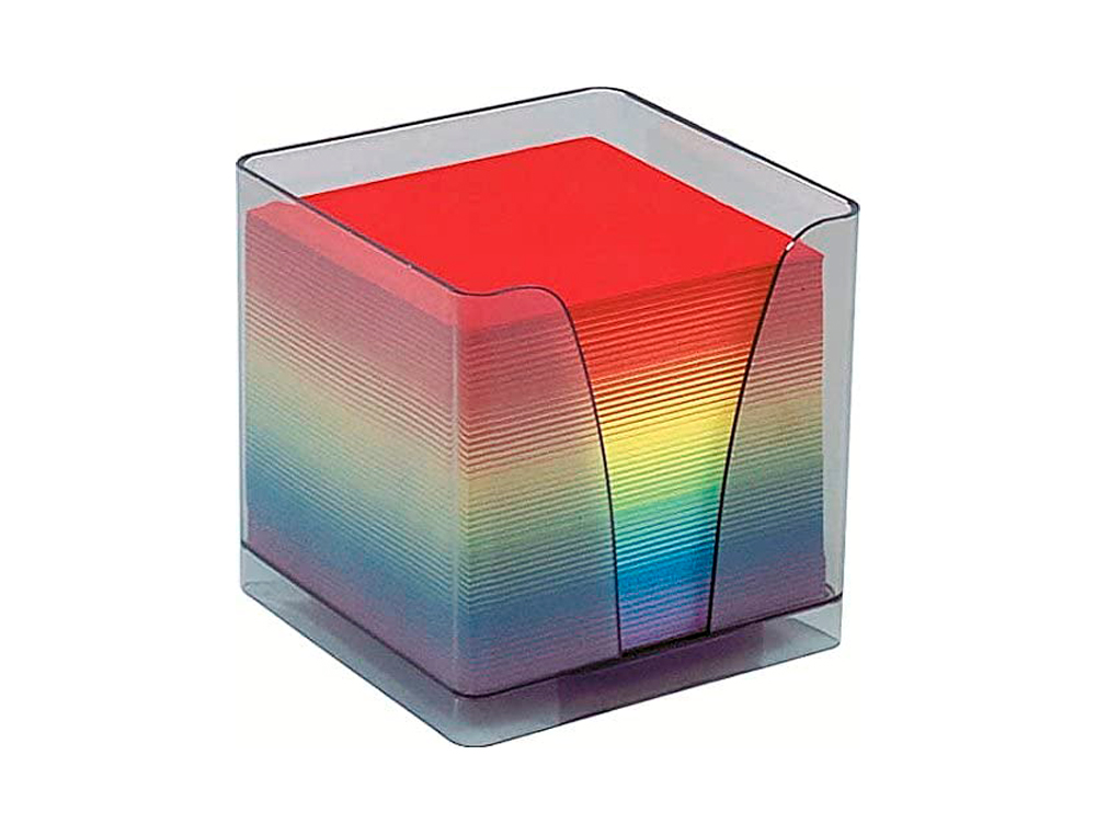 BLOC CUBE QUO VADIS PLEXIGLASS FUMÉ BOÎTE DISTRIBUTRICE BLOC PAPIER ENCOCHE PRÉHENSION 600F 80G ARC-EN-CIEL  24001