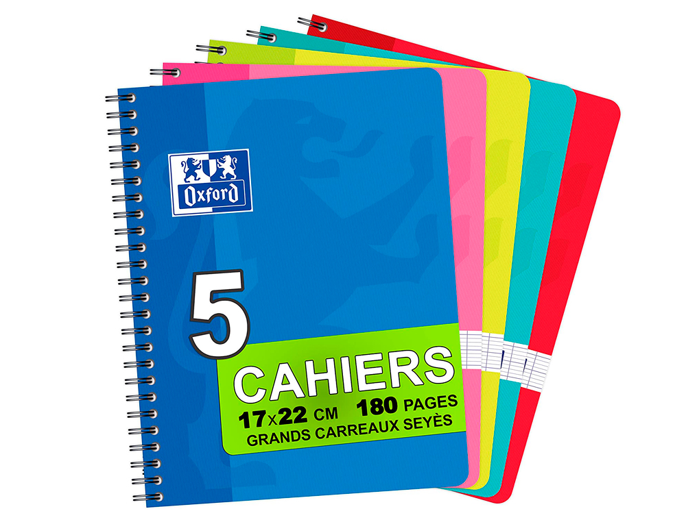 CAHIER SPIRALE OXFORD COUVERTURE CARTONNÉE RELIURE INTÉGRALE OPTIK PAPER A5+ 17X22CM 180 PAGES 90G SÉYÈS 4 TROUS