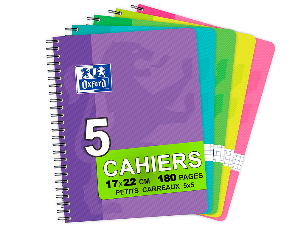 CAHIER SPIRALE OXFORD COUVERTURE CARTONNE RELIURE INTGRALE OPTIK PAPER A5+ 17X22CM 180 PAGES 90G 5X5MM 4 TROUS