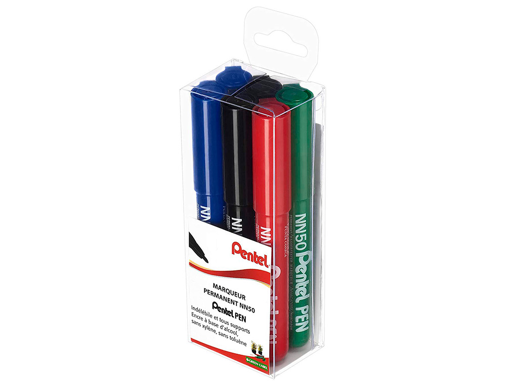 MARQUEUR PENTEL NN50 PERMANENT POINTE OGIVE TRACÉ 1.1MM ENCRE INDÉLÉBILE CORPS PLASTIQUE RECYCLÉ TOUT SUPPORT 6 UNITÉS