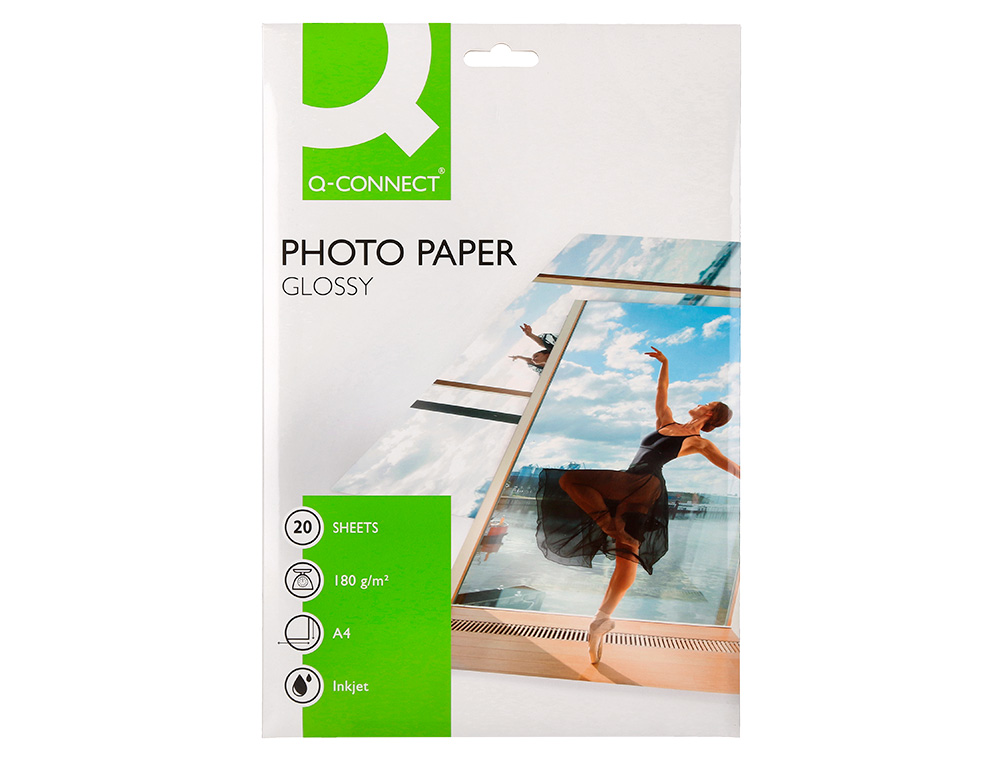 PAPIER PHOTO Q-CONNECT JET D'ENCRE GLAC BRILLANT A4 18     0G/M2 COMPATIBLE TOUTE IMPRIMANTE PAQUET 20 FEUILLES