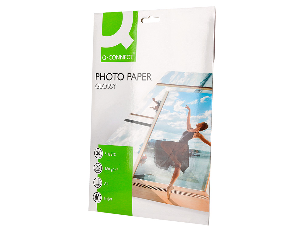 PAPIER PHOTO Q-CONNECT JET D'ENCRE GLAC BRILLANT A4 18     0G/M2 COMPATIBLE TOUTE IMPRIMANTE PAQUET 20 FEUILLES