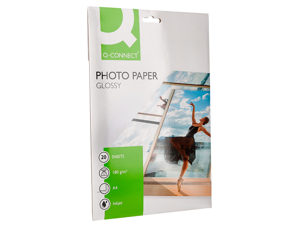 PAPIER PHOTO Q-CONNECT JET D'ENCRE GLAC BRILLANT A4 18     0G/M2 COMPATIBLE TOUTE IMPRIMANTE PAQUET 20 FEUILLES