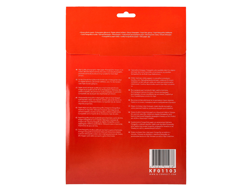 PAPIER PHOTO Q-CONNECT JET D'ENCRE GLAC BRILLANT A4 18     0G/M2 COMPATIBLE TOUTE IMPRIMANTE PAQUET 20 FEUILLES