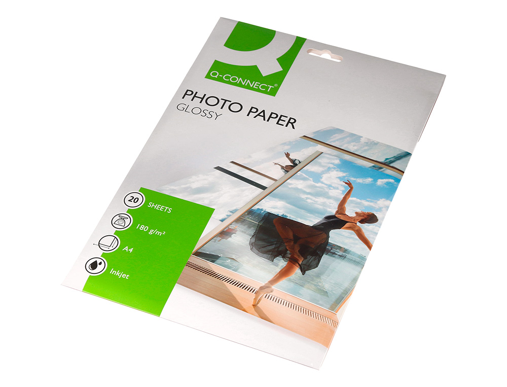PAPIER PHOTO Q-CONNECT JET D'ENCRE GLAC BRILLANT A4 18     0G/M2 COMPATIBLE TOUTE IMPRIMANTE PAQUET 20 FEUILLES