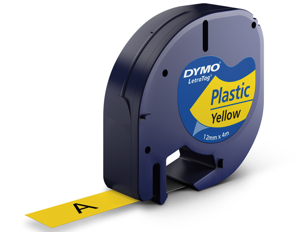 RUBAN TITREUSE DYMO LETRATAG SUPPORT PLASTIQUE 12MMX4M COLORIS IMPRESSION NOIR/JAUNE