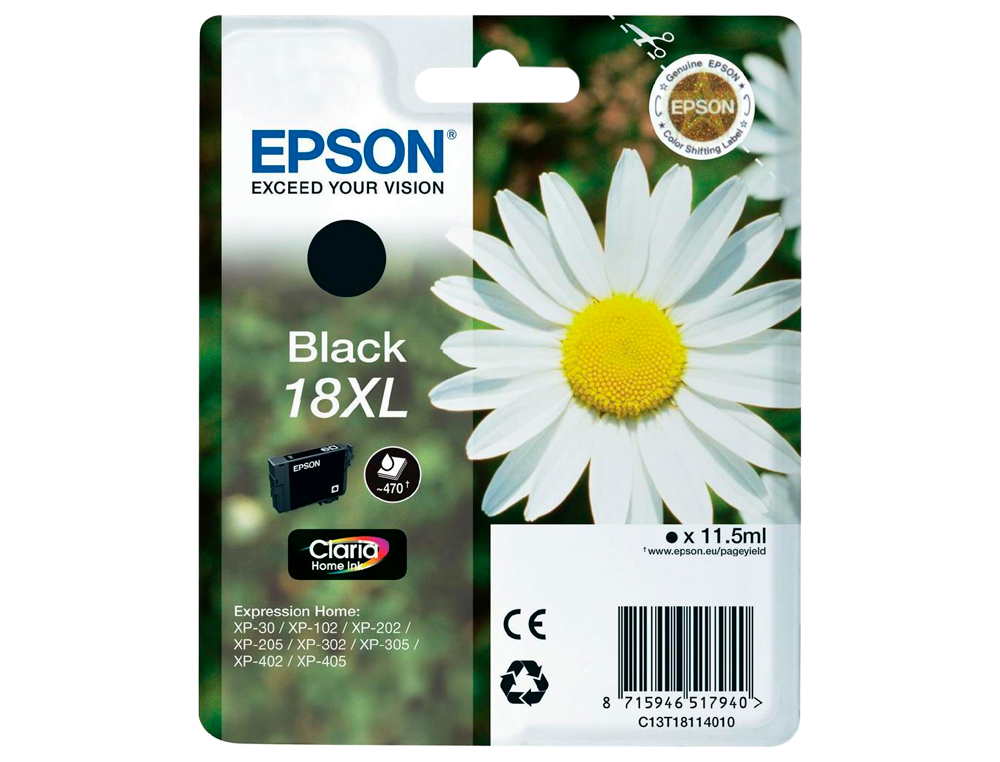 CARTOUCHE EPSON T1811 JET D'ENCRE C13T18114010 COULEUR NOIR HAUTE CAPACITÉ 470P