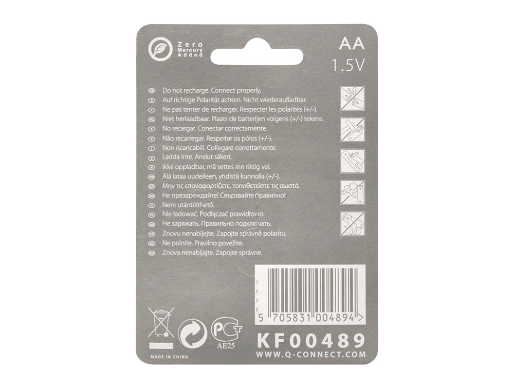 PILE Q-CONNECT ÉCONOMIQUE CAPACITÉ 1.5V I.C.E. LR06 TAILLE AA BLISTER 4 UNITÉS