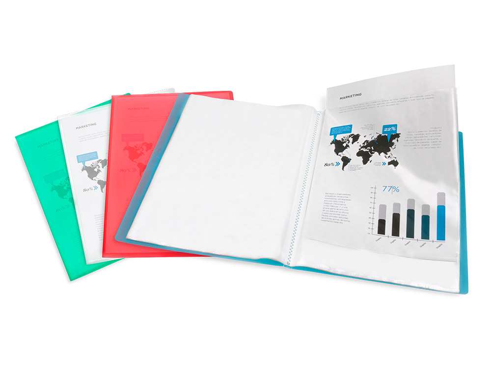 PROTÈGE-DOCUMENTS LIDERPAPEL POLYPROPYLÈNE COUVERTURE FLEXIBLE 30 POCHETTES FIXES A4 210X297MM ROUGE TRANSLUCIDE