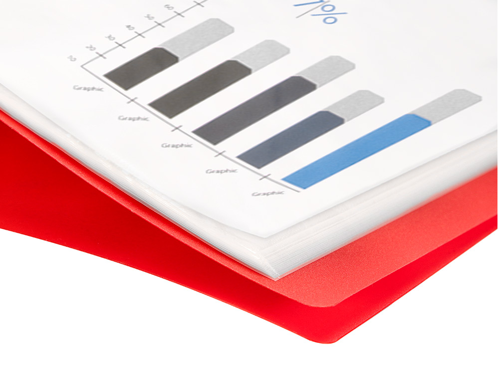 PROTÈGE-DOCUMENTS LIDERPAPEL POLYPROPYLÈNE COUVERTURE FLEXIBLE 30 POCHETTES FIXES A4 210X297MM ROUGE TRANSLUCIDE