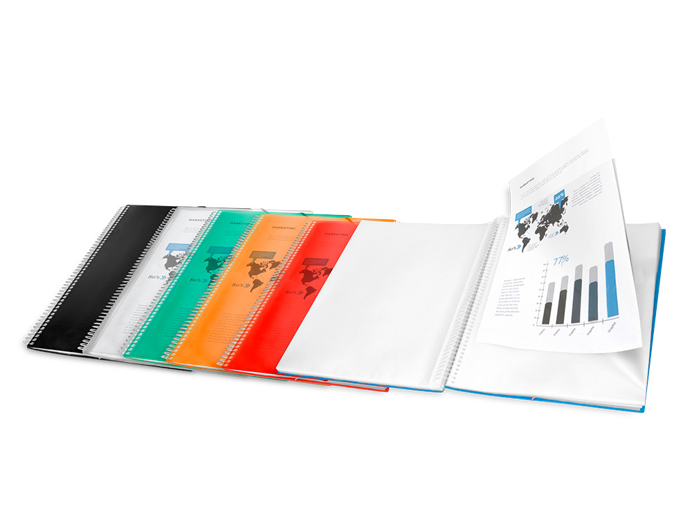 PROTGE-DOCUMENTS LIDERPAPEL POLYPROPYLNE COUVERTURE RIGIDE SPIRALE 30 POCHETTES FIXES A4 210X297MM COLORIS ROUGE