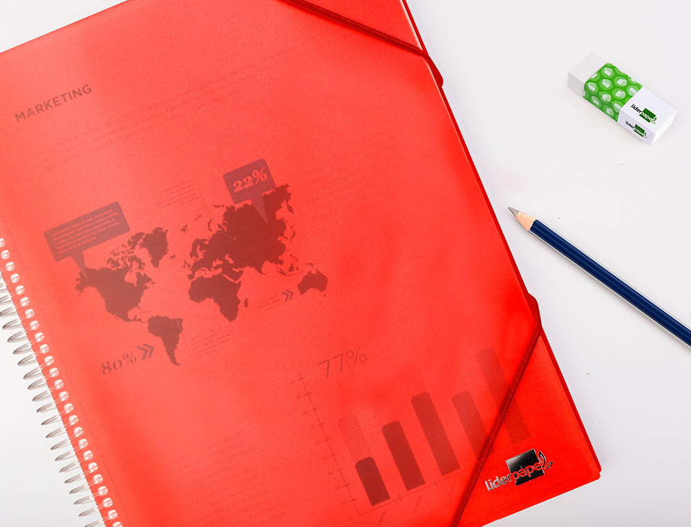 PROTGE-DOCUMENTS LIDERPAPEL POLYPROPYLNE COUVERTURE RIGIDE SPIRALE 30 POCHETTES FIXES A4 210X297MM COLORIS ROUGE