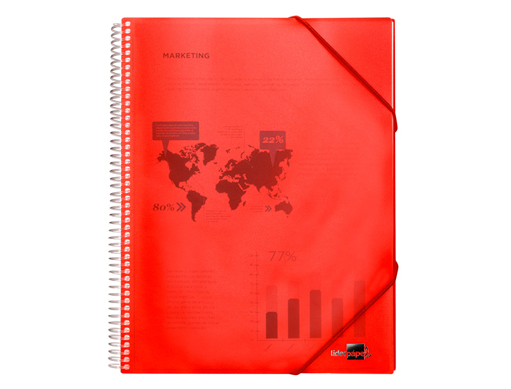 PROTGE-DOCUMENTS LIDERPAPEL POLYPROPYLNE COUVERTURE RIGIDE SPIRALE 30 POCHETTES FIXES A4 210X297MM COLORIS ROUGE