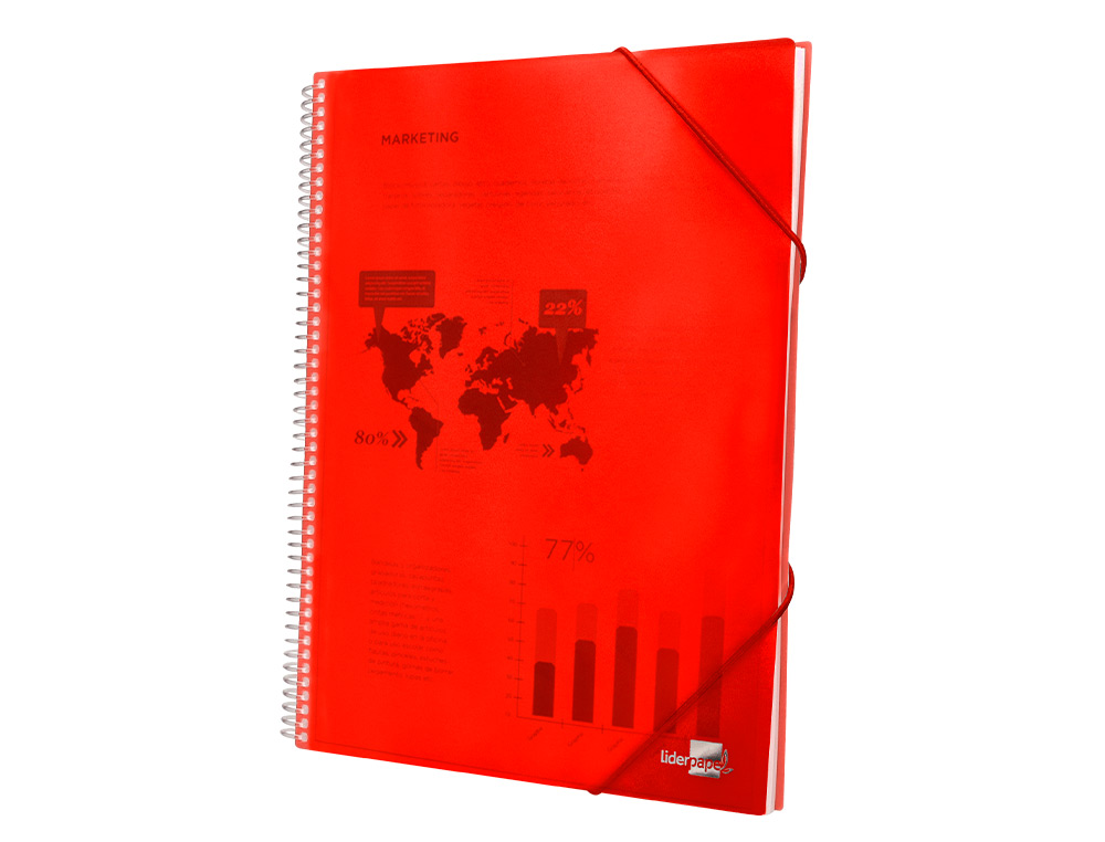 PROTGE-DOCUMENTS LIDERPAPEL POLYPROPYLNE COUVERTURE RIGIDE SPIRALE 30 POCHETTES FIXES A4 210X297MM COLORIS ROUGE