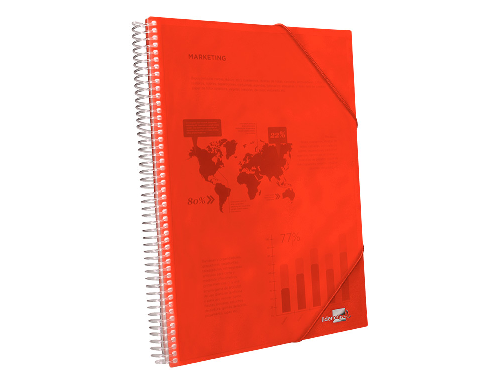 PROTGE-DOCUMENTS LIDERPAPEL POLYPROPYLNE COUVERTURE RIGIDE SPIRALE 30 POCHETTES FIXES A4 210X297MM COLORIS ROUGE