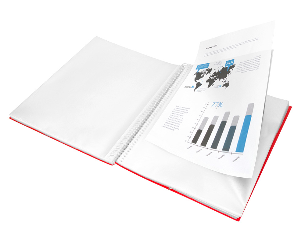 PROTGE-DOCUMENTS LIDERPAPEL POLYPROPYLNE COUVERTURE RIGIDE SPIRALE 30 POCHETTES FIXES A4 210X297MM COLORIS ROUGE