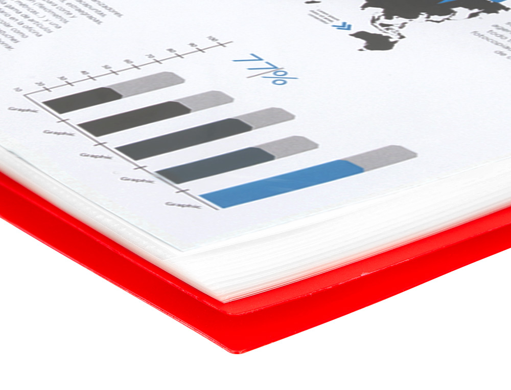 PROTGE-DOCUMENTS LIDERPAPEL POLYPROPYLNE COUVERTURE RIGIDE SPIRALE 30 POCHETTES FIXES A4 210X297MM COLORIS ROUGE