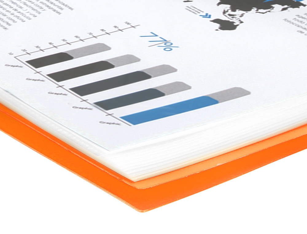 PROTÈGE-DOCUMENTS LIDERPAPEL POLYPROPYLÈNE COUVERTURE RIGIDE SPIRALE 60 POCHETTES FIXES A4 210X297MM COLORIS ORANGE