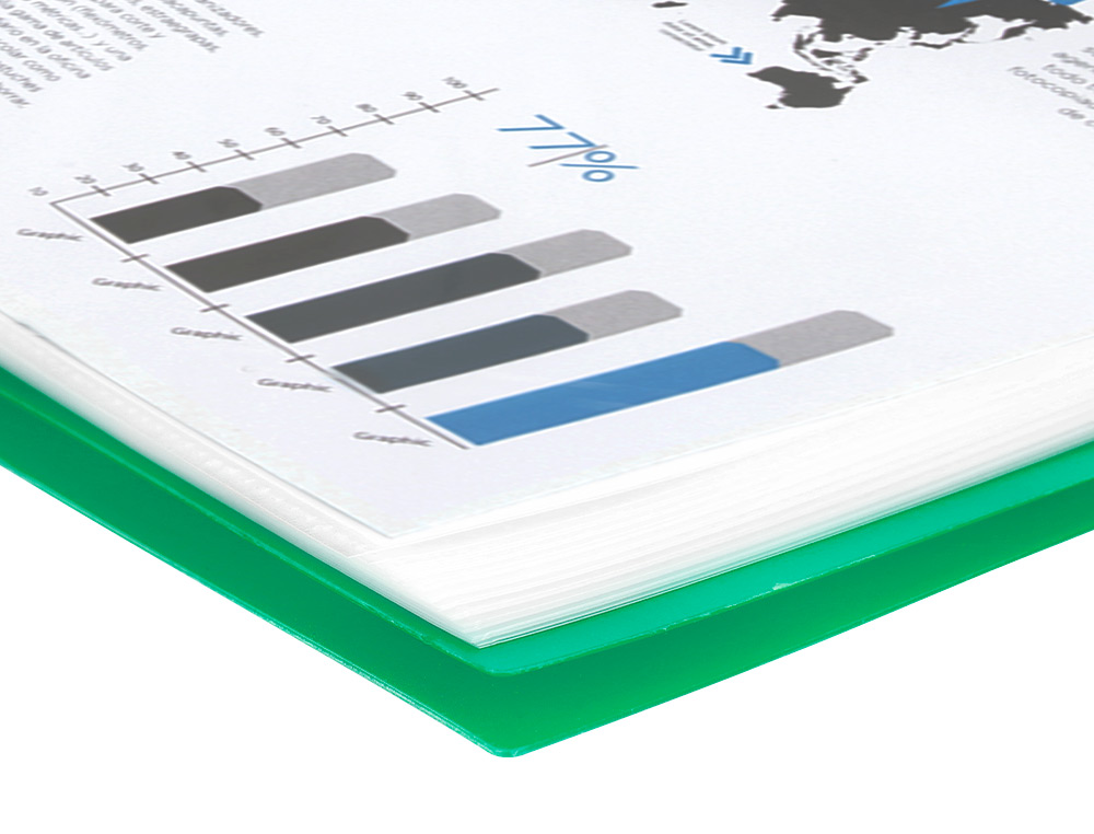 PROTÈGE-DOCUMENTS LIDERPAPEL POLYPROPYLÈNE COUVERTURE RIGIDE SPIRALE 80 POCHETTES FIXES A4 210X297MM COLORIS VERT