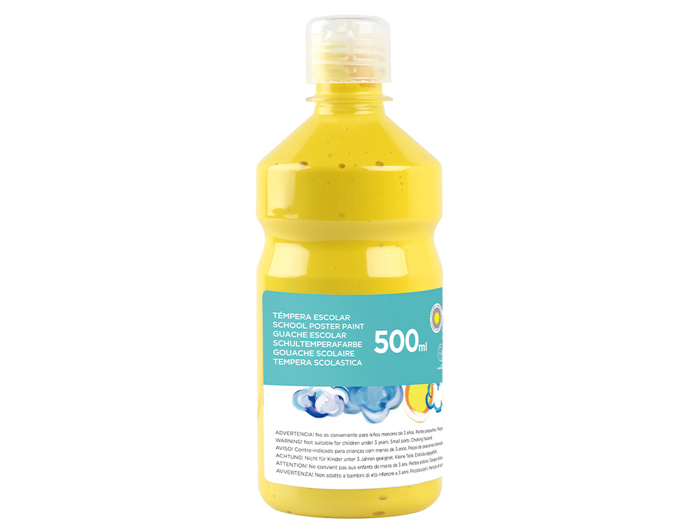 GOUACHE SCOLAIRE LIDERPAPEL LIQUIDE LAVABLE FERMETURE SCURIT BRILLANTE COLORIS JAUNE FLACON 500ML