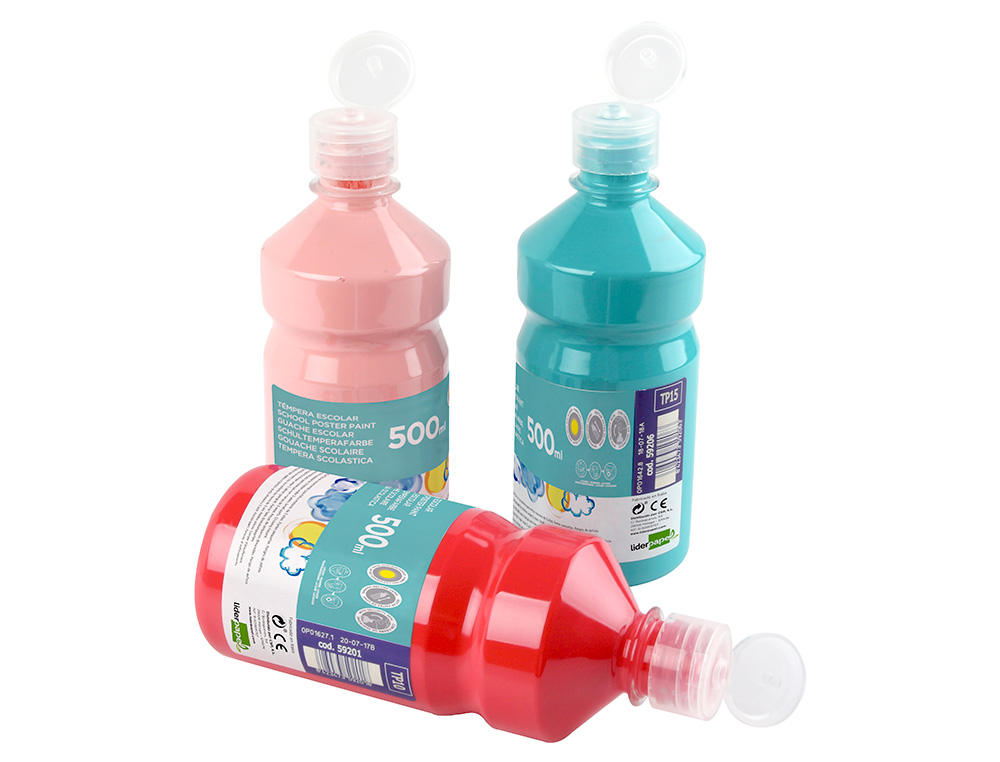 GOUACHE SCOLAIRE LIDERPAPEL LIQUIDE LAVABLE FERMETURE SCURIT BRILLANTE COLORIS JAUNE FLACON 500ML