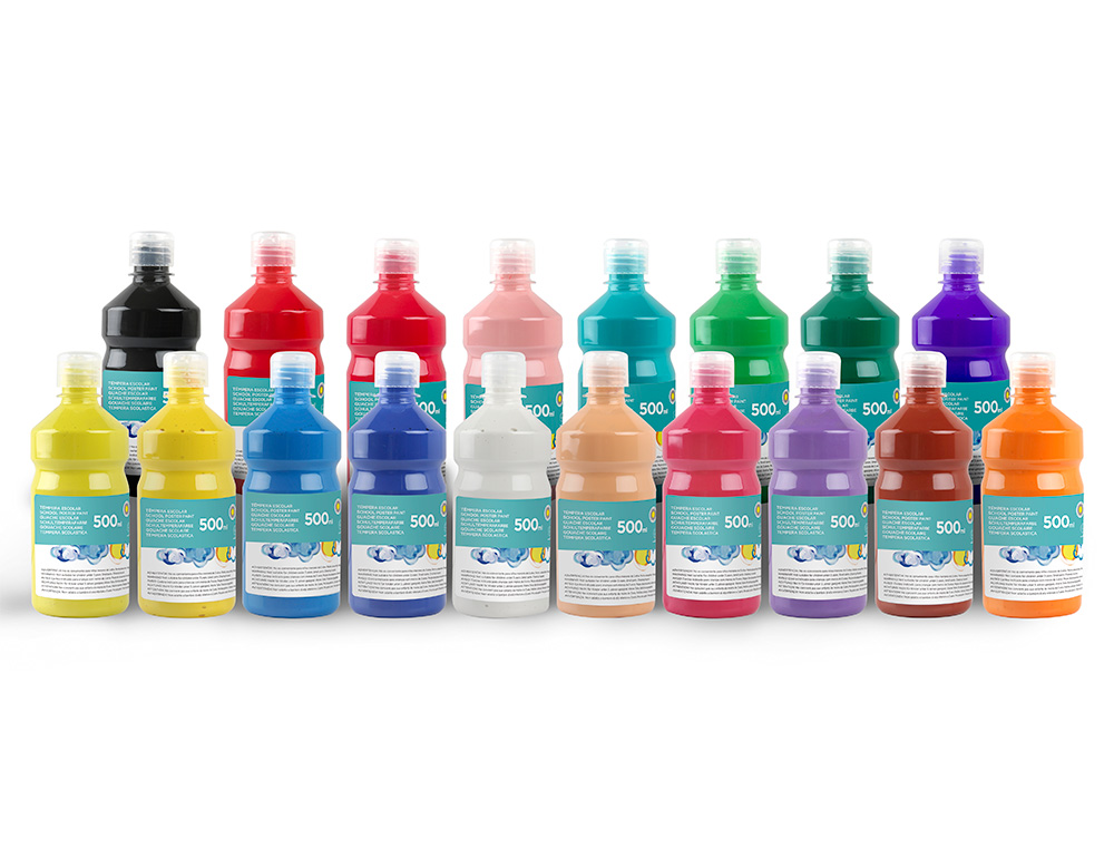 GOUACHE SCOLAIRE LIDERPAPEL LIQUIDE LAVABLE FERMETURE SCURIT BRILLANTE COLORIS JAUNE FLACON 500ML