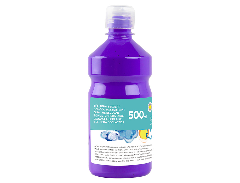 GOUACHE SCOLAIRE LIDERPAPEL LIQUIDE LAVABLE FERMETURE SÉCURITÉ BRILLANTE COLORIS VIOLET FLACON 500ML