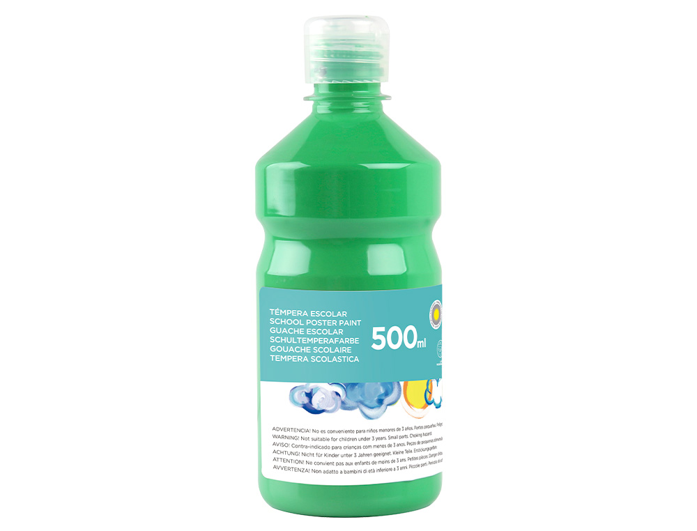 GOUACHE SCOLAIRE LIDERPAPEL LIQUIDE LAVABLE FERMETURE SÉCURITÉ BRILLANTE COLORIS VERT FLACON 500ML