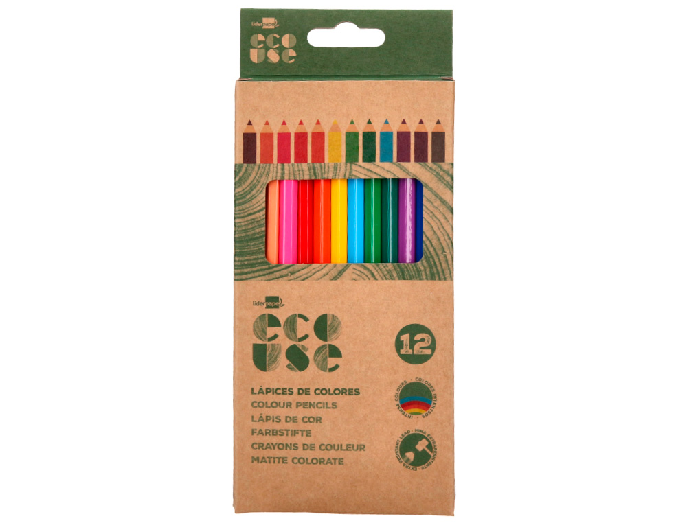 CRAYON COULEUR LIDERPAPEL CERTIFIE FSC MINE EXTRA-RESISTANTE ECOUSE ETUI CARTON DE 12 COLORIS ASSORTIS