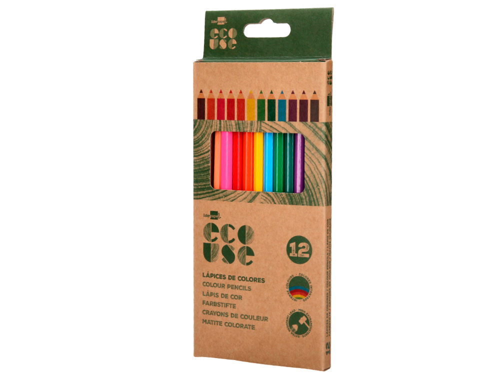 CRAYON COULEUR LIDERPAPEL CERTIFIE FSC MINE EXTRA-RESISTANTE ECOUSE ETUI CARTON DE 12 COLORIS ASSORTIS