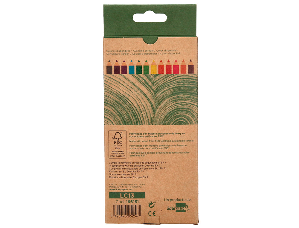 CRAYON COULEUR LIDERPAPEL CERTIFIE FSC MINE EXTRA-RESISTANTE ECOUSE ETUI CARTON DE 12 COLORIS ASSORTIS