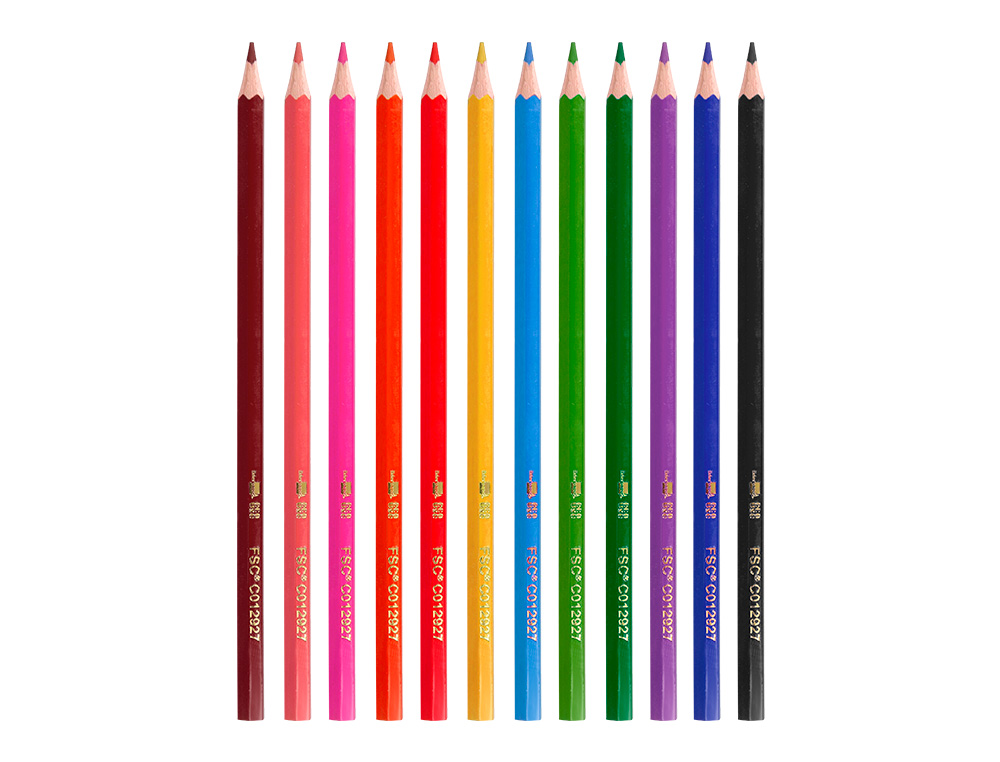 CRAYON COULEUR LIDERPAPEL CERTIFIE FSC MINE EXTRA-RESISTANTE ECOUSE ETUI CARTON DE 12 COLORIS ASSORTIS