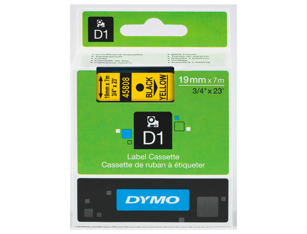 RUBAN TITREUSE DYMO D1 9MMX7M COLORIS IMPRESSION NOIR/JAUNE
