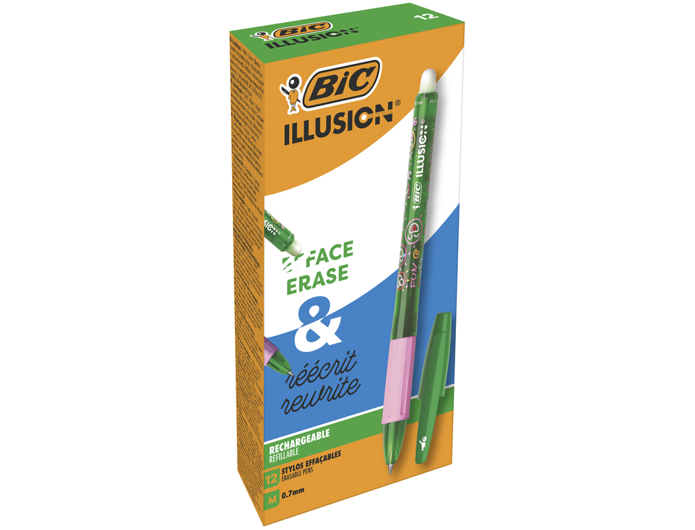 STYLO-BILLE BIC GELOCITY ILLUSION POINTE MOYENNE 0.7MM ENCRE GEL EFFAÇABLE ET RECHARGEABLE COLORIS VERT