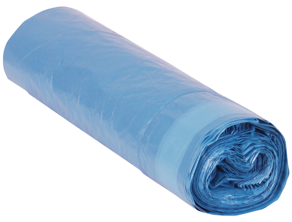 SAC POUBELLE DOMESTIQUE 55X60CM LIENS COULISSANTS CALIBRE 120 CAPACITÉ 23L COLORIS BLEU ROULEAU 20 UNITÉS