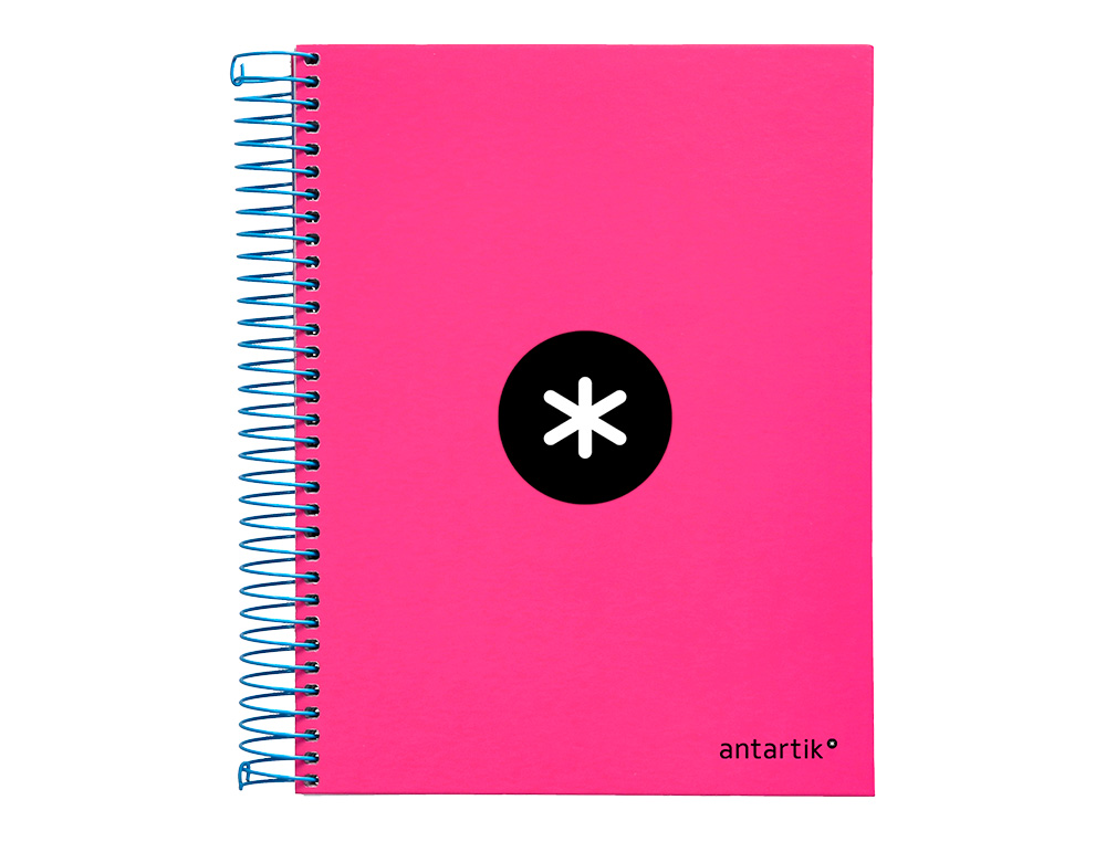 CAHIER SPIRALE ANTARTIK A5 240P 90G COUVERTURE REMBORDEE QUADRILLAGE 5MM 6 TROUS COIL-LOCK COLORIS ROSE FLUO