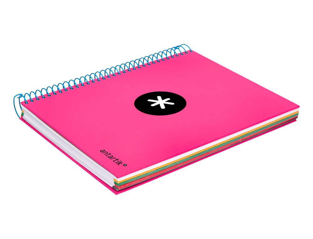 CAHIER SPIRALE ANTARTIK A5 240P 90G COUVERTURE REMBORDEE QUADRILLAGE 5MM 6 TROUS COIL-LOCK COLORIS ROSE FLUO