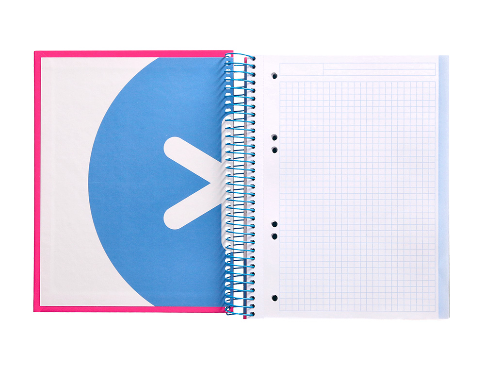 CAHIER SPIRALE ANTARTIK A5 240P 90G COUVERTURE REMBORDEE QUADRILLAGE 5MM 6 TROUS COIL-LOCK COLORIS ROSE FLUO